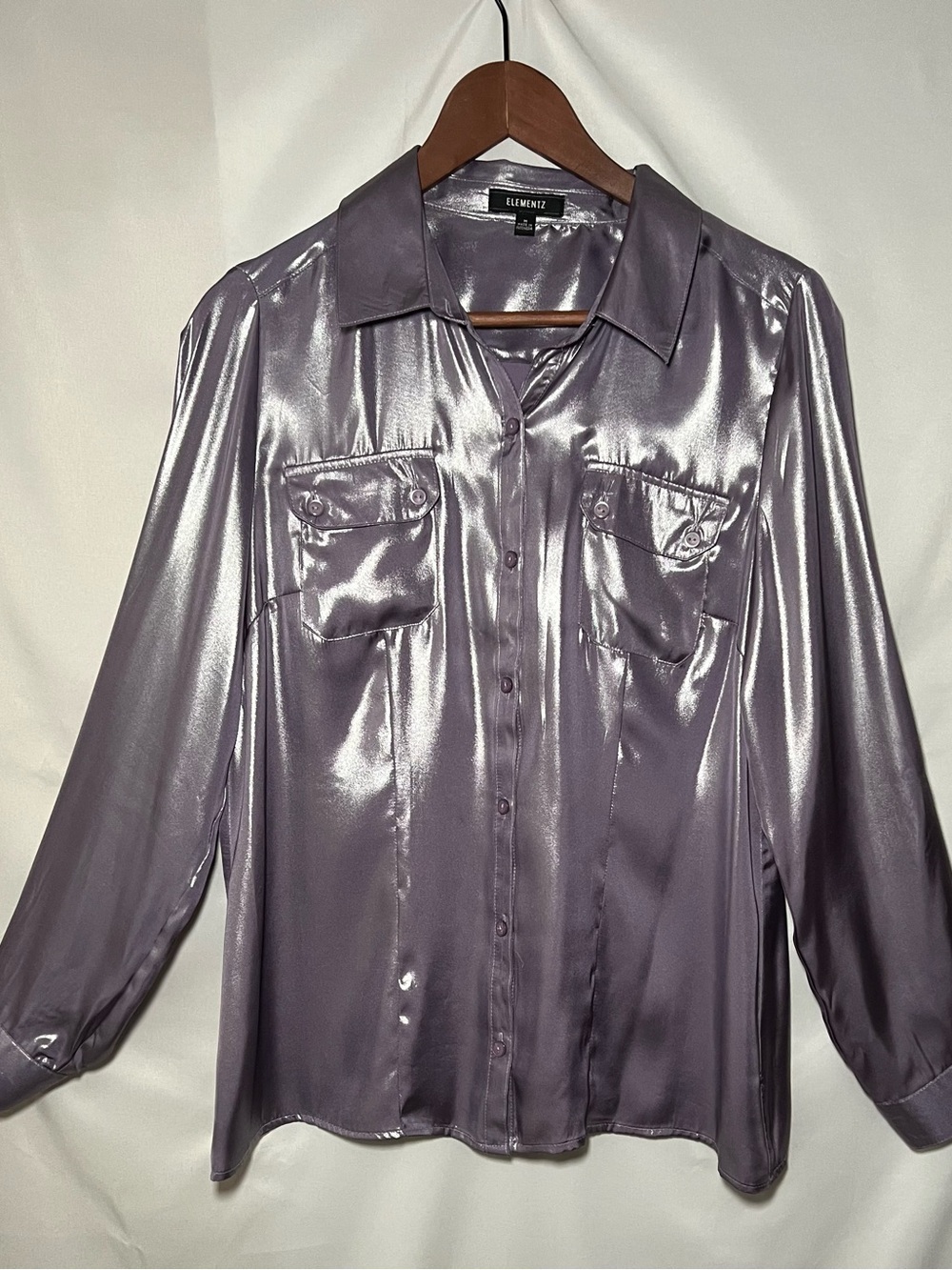 Elementz Lavender Satin Button-Up Blouse